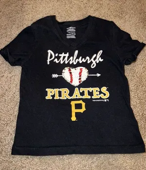 Pittsburgh Pirates Girls Shirt‎ Sz XS 4 5 Reversible Sequins Team Athletics MLB thumbnail 1