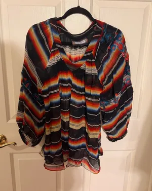 Striped Rainbow Peasant Blouse thumbnail 1