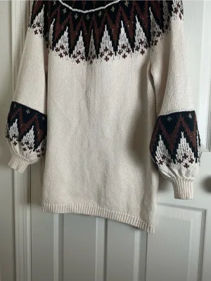 Free People Scotland Fair Isle Balloon Sleeve Mock Neck Sweater Dress M thumbnail 7