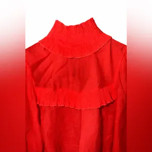 H&M Red Ruffle Mock-Neck Blouse thumbnail 3