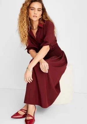 Women's Collared Long Sleeve Smocked Midi Shirtdress - Future Collective thumbnail 3