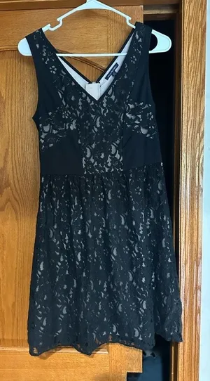 American Eagle Outfitters Black and Cream Lace Overlay Dress Whimsygoth thumbnail 1