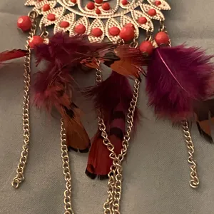 Pierced Dangle Earrings 6”H Silvertone Pink Beads Purple Feathers Boho Bohemian thumbnail 4