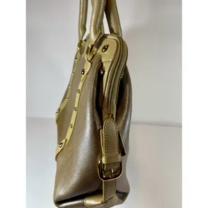 FZNzi Vintage Metallic Gold Satchel Handbag Studded Doctor Bag Top Handle Purse thumbnail 7