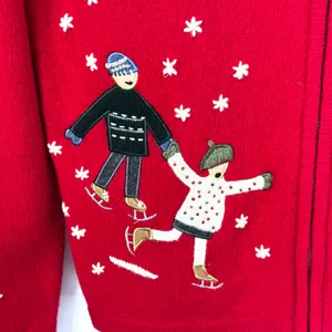 Jones NY Small Chrismtas Sweater Wool Cardigan Novelty Holiday Ugly‎ Red 1705 thumbnail 9