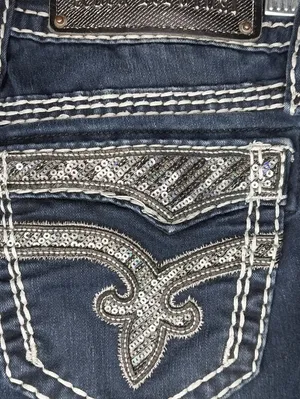 Rock Revival Vivian Fleur-De-Lis Dark Blue Embellished Y2K Skinny Bling Jeans thumbnail 9