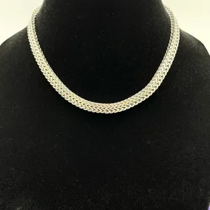 Herringbone Chain Necklace Silver Tone‎ Fashion Jewelry Chunky Braided 16" thumbnail 2