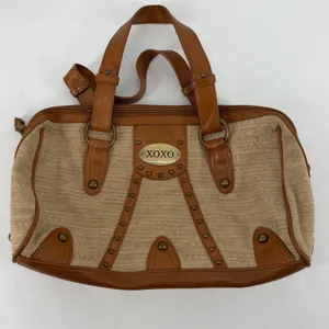 Vintage Y2K XOXO Monogram Satchel Bag Beige‎ Brown Studded Barrel Purse thumbnail 1