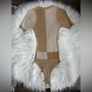 Free People Block Party Swit Bodysuit Beige Tan Colorblock Small thumbnail 7