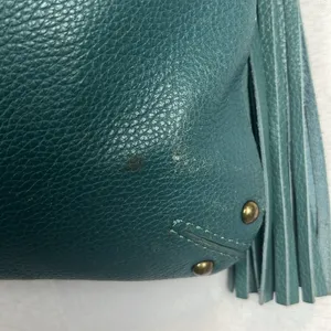 Lucky Brand Teal Leather Foldover Crossbody Hobo Bag Boho Fringe Distressed thumbnail 3