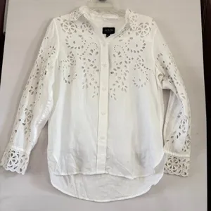 J.Crew Collection White Linen‎ Eyelet Embroidered Button Down Shirt Camisole 6 thumbnail 9