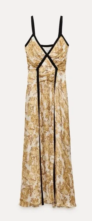 Zara Yellow Floral Maxi Dress with Black Piping thumbnail 1