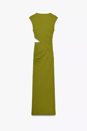 Zara midi Olive Green Cutout Dress Casual wedding evening fitted bodycon thumbnail 5
