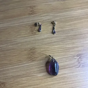 Vintage Gold & Genuine Amethyst Drop Earrings with Matching Pendant thumbnail 4