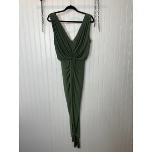 NWT MISA Los Angeles Olive Green Leza Gathered Crossover Tulip Maxi Dress Size S thumbnail 3