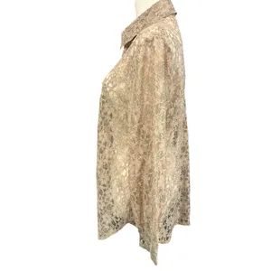 Floral Lace Blouse Button Down See Through Beige Long Sleeve Romantic Boho Chic thumbnail 6