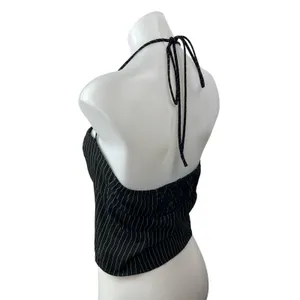 Princess Polly Women's Black Striped Halter Split Sweetheart Blouse Crop Top 10 thumbnail 3