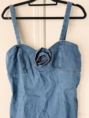 Anthropologie Porridge Rosette Denim Slim Mini Dress, Size XL thumbnail 7