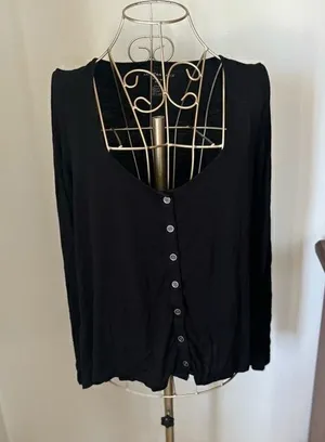 American Eagle Soft & Sexy Slub Button Front Top Small Black thumbnail 1