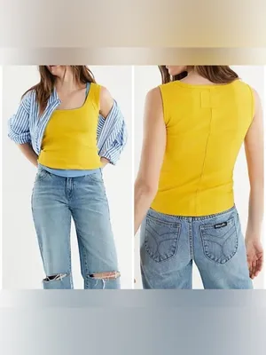 NWT Free People We The Free Hummingbird Tank - Solar Flare Yellow - Large thumbnail 2