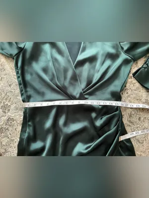 ZARA Emerald Green Satin Wrap-Style Long Sleeve Dress🌹 thumbnail 13