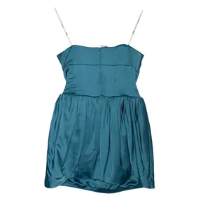 AMUR Teal Blue Satin Strapless Bubble Hem Mini Dress Size 4 NWT thumbnail 6