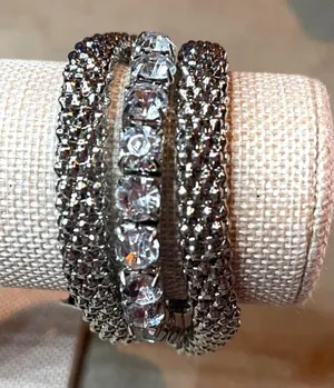 Express Twisted Mesh Rhinestone Stretch Intertwined Silver Toned Bracelet Vintag thumbnail 1