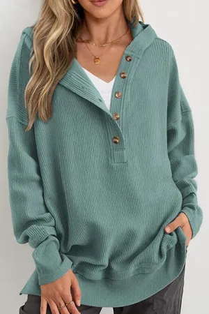 Amazon Womens Oversized Long Sleeve Hoodie Button Down V Neck Sweatshirt thumbnail 2
