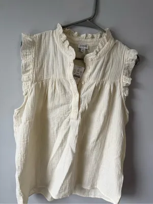 J. Crew Ruffle Sleeve Cotton Gauze Sleeveless Top Beige Ivory Flowy Boho Size M thumbnail 2