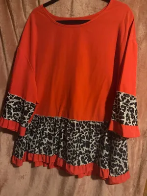 Women’s Red Leopard-Trim Long Sleeve Top thumbnail 2