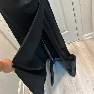 Toleen Elegant Satin Black Evening Gown with Sheer Waist Panel thumbnail 2