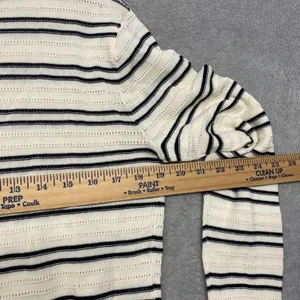 Madewell Sweater Small Striped Textured Stitch Cotton Crewneck Ivory Black NZ323 thumbnail 5