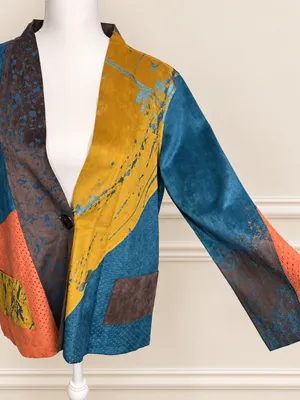 Vintage 90s Colorblock Faux Suede Wearable Art Blazer Jacket Blazer NWOT thumbnail 4