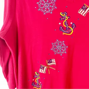 QUACKER FACTORY Red Long Sleeves Embellished Beaded Patriotic Top, Size Large thumbnail 6