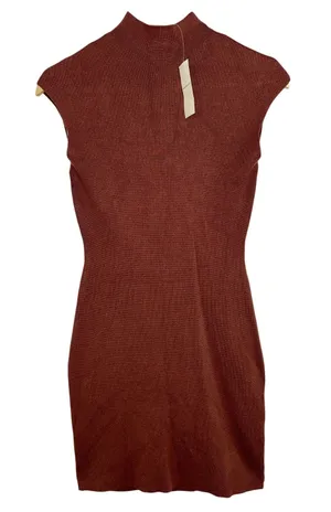 NWT Abercrombie & Fitch Rust Brown Sleeveless Sweater Mini Dress Womens Size XS thumbnail 1