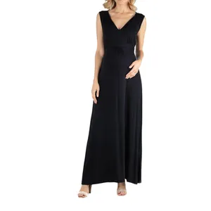 24seven Comfort Apparel Sleeveless Maternity Maxi Dress with Belt Black 1X thumbnail 5