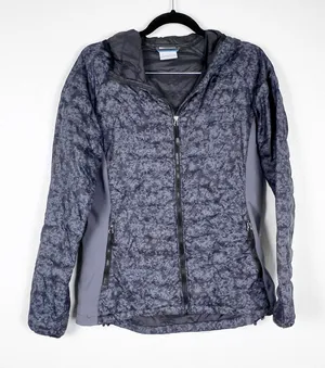 Columbia‎ Womens Gray Floral Quilted Full Zip Hooded Jacket XK0913 Size M thumbnail 1