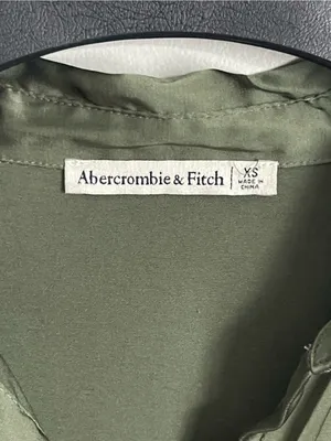 ABERCROMBIE & FITCH Olive Green Satin Button-Front Long Sleeve Mini Dress Sz XS thumbnail 8