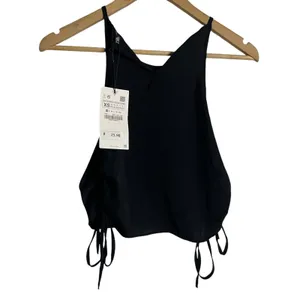 Zara Black Ruched Sleeveless Side Tie Crop Top Size XS thumbnail 5