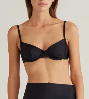 NWT Quince Women's Italian Demi Bikini Top Black Size Medium thumbnail 1