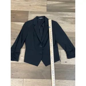 Express Black Single‑Breasted Ruched Sleeve Suit Jacket Size 4 thumbnail 5