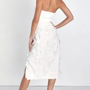 Lulus NWOT Elevated Sensation White 3D Floral Embroidered Midi Dress Medium thumbnail 3