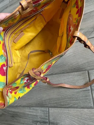Dooney & Bourke Yellow Floral Patent Tote with Brown Straps thumbnail 5