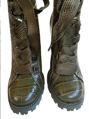 EUC SCHUTZ Leather Croc Embossed Heeled Boots Green Size 7.5 thumbnail 4