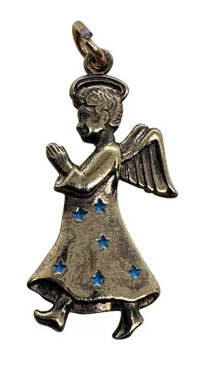 Vintage Gold Plated Sterling Silver Praying‎ Angel Charm Blue Enamel Stars 2.27g thumbnail 1