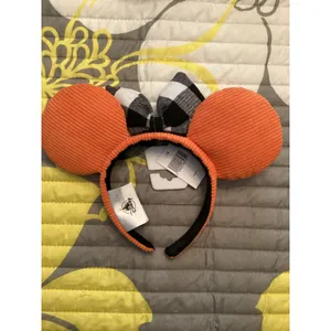 NWOT 2021 Disney Parks Halloween Fall Black White Plaid Orange Corduroy Ears thumbnail 2