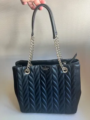 Kate Spade New York Briar Lane Willis Black Quilted Leather Chain Tote Bag NWOT thumbnail 1