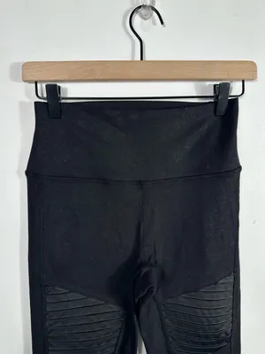 Alo‎ Yoga High-Waist Moto Legging Black Mesh Ribbed Athletic Leggings Women’s S thumbnail 5