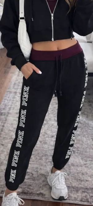 PINK Victoria's Secret | EUC Black with Plum Waistband Jogger Sweatpants (sz XS) thumbnail 1