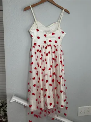 Queen of Hearts White Tulle Dress Red Velvet Heart Tulle Overlay Whimsical thumbnail 7